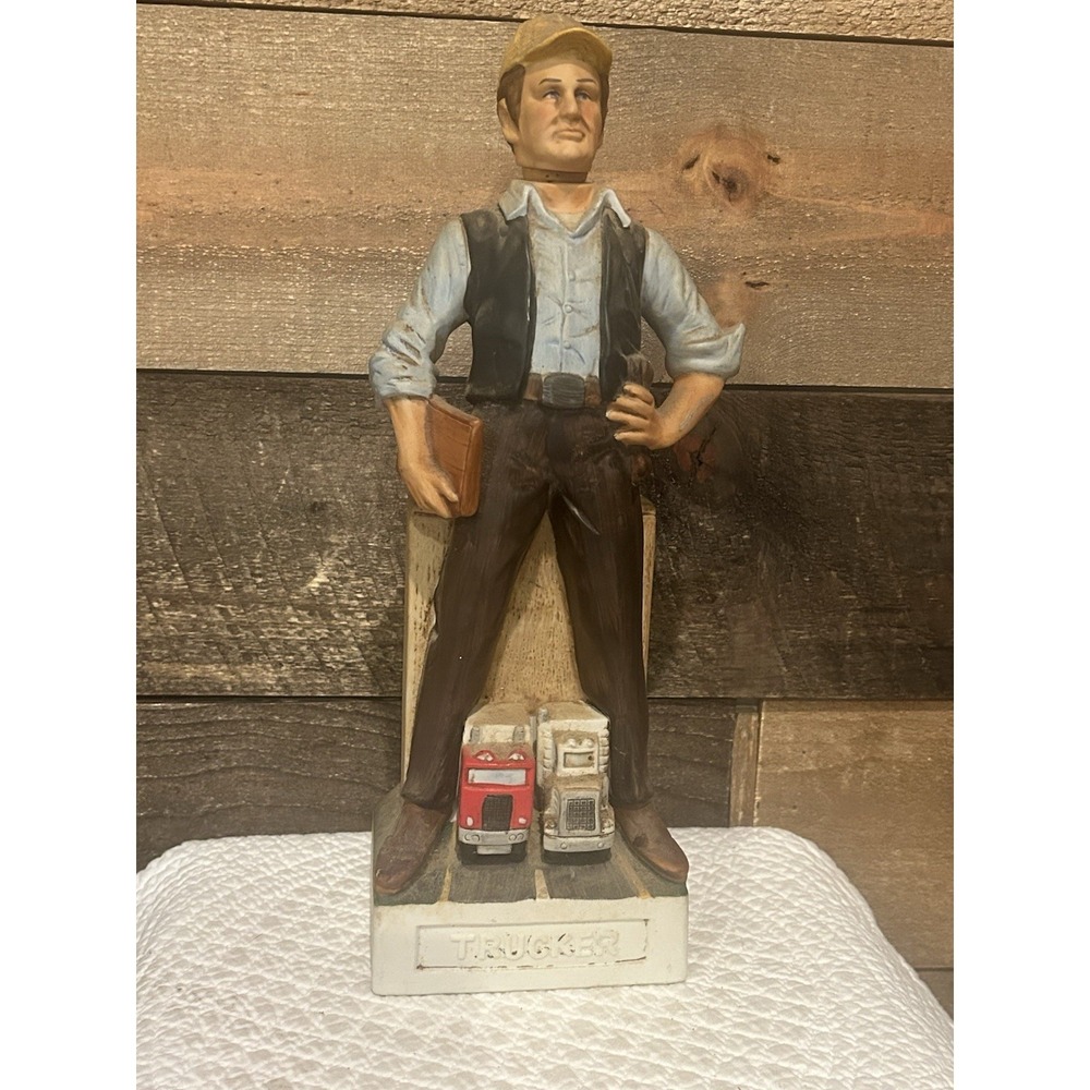 13" Trucker Truck Driver Porcelain Whiskey Liquor Bottle Decanter Japan Empty
